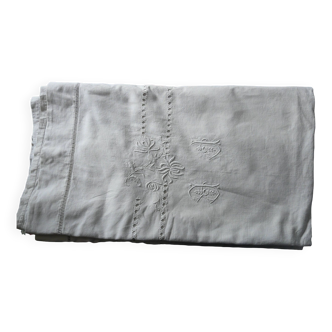 grand drap ancien imposant monogramme PB décor d'iris