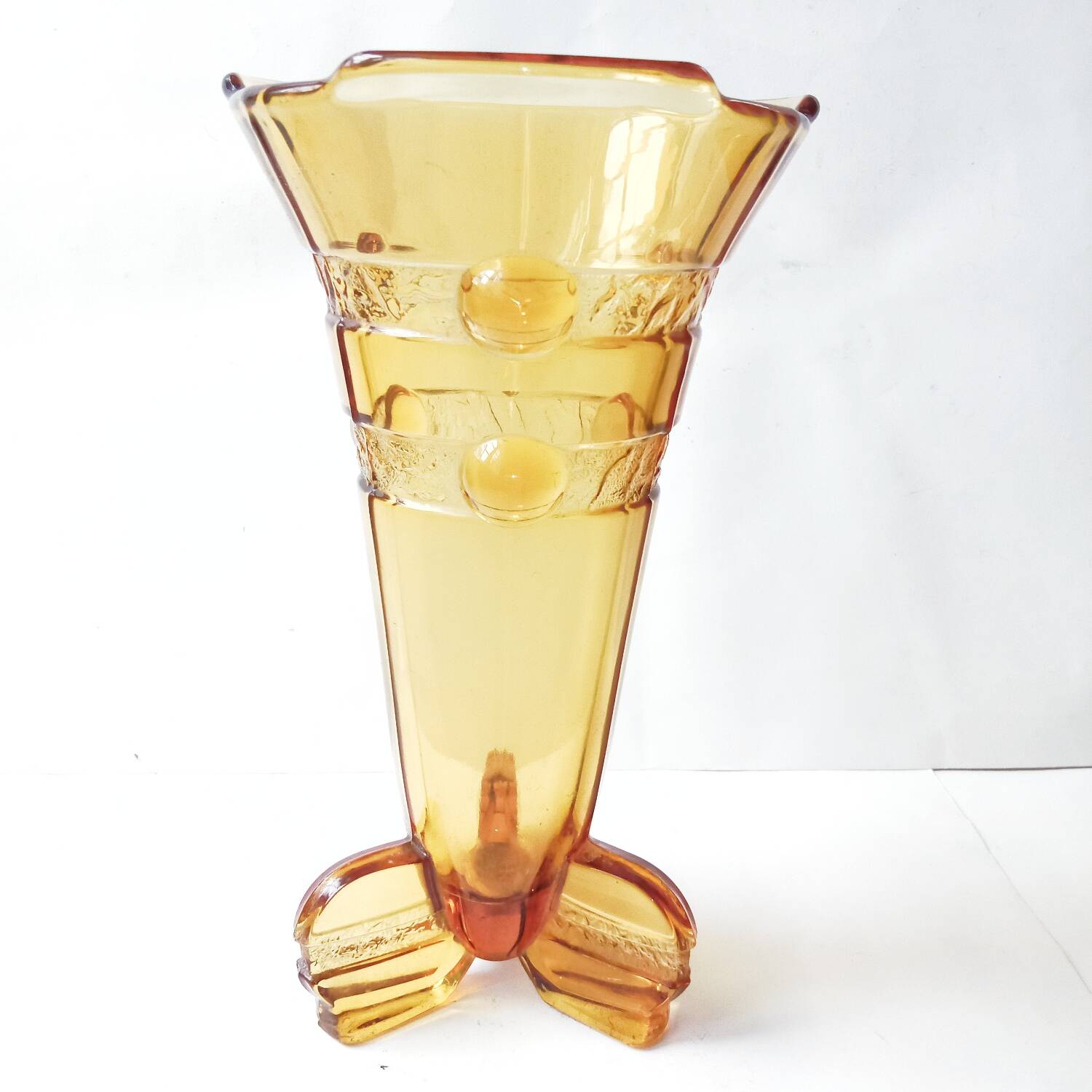 Stölzle Art Deco Amber Orange Tulip Vase 1930