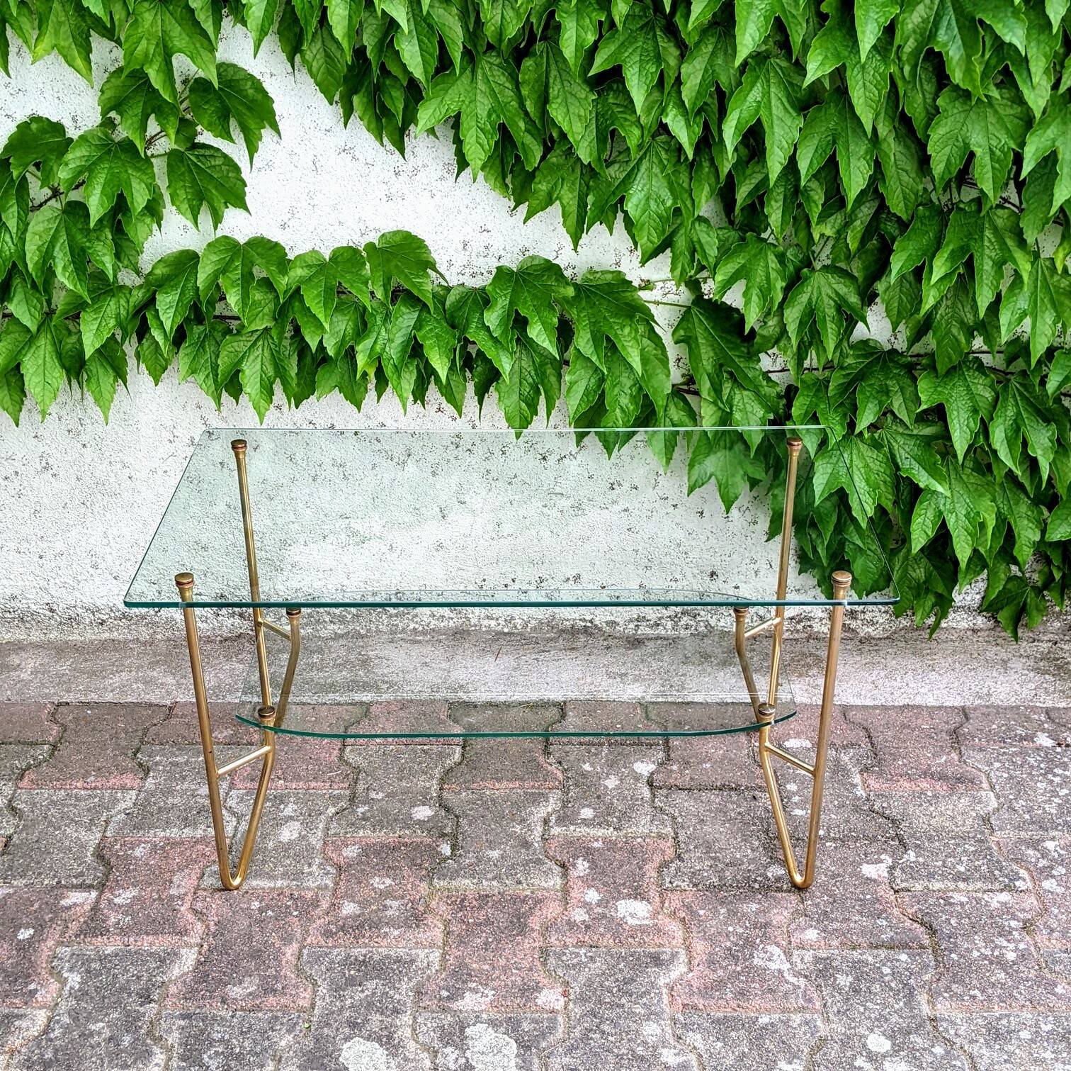 Glass and gold metal coffee table, 1960s