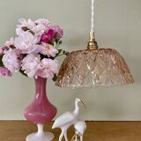 Vintage lampshade pendant light in pink molded glass - tableware collection -
