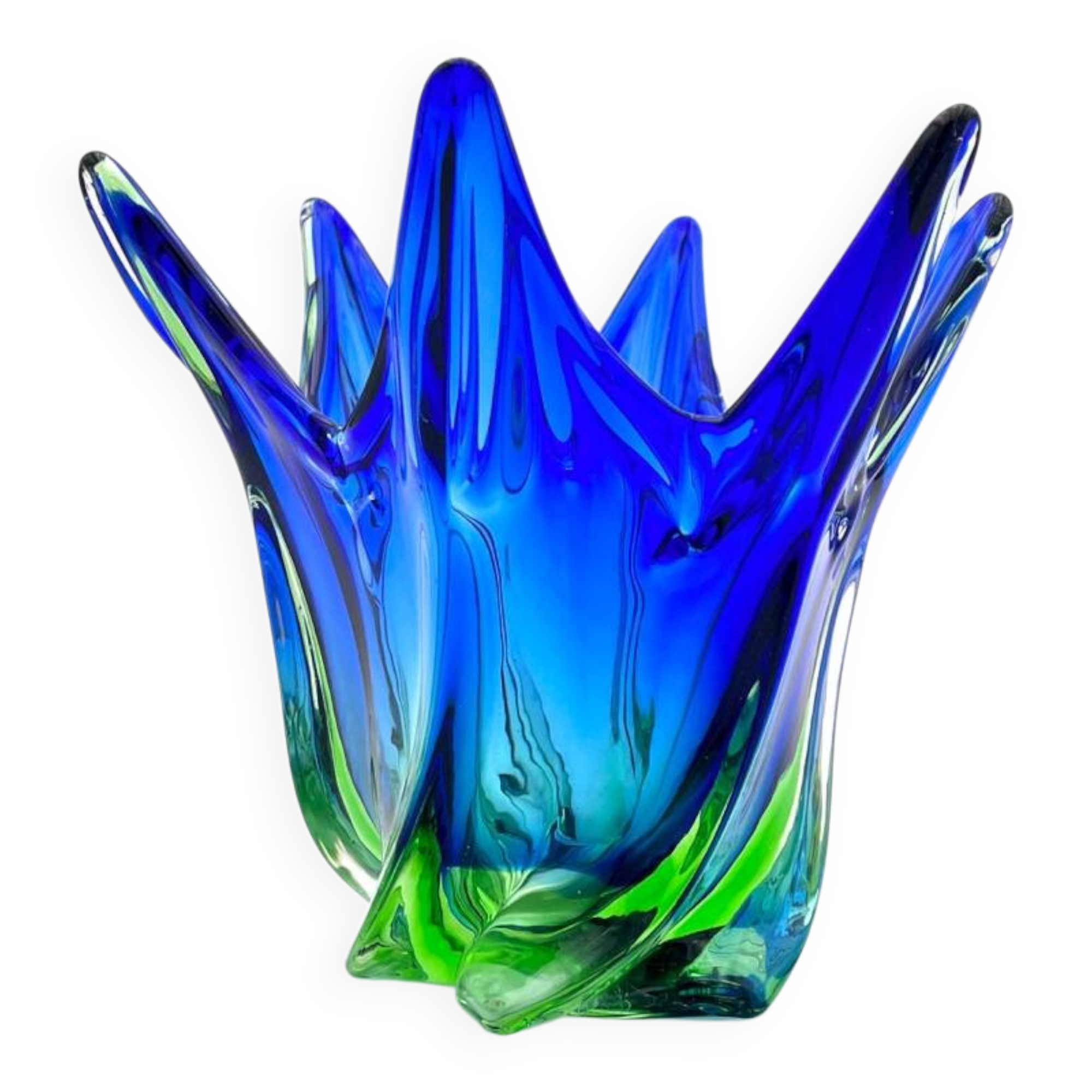 Sculptural Murano Vase – Cobalt Blue & Green - circa 1960