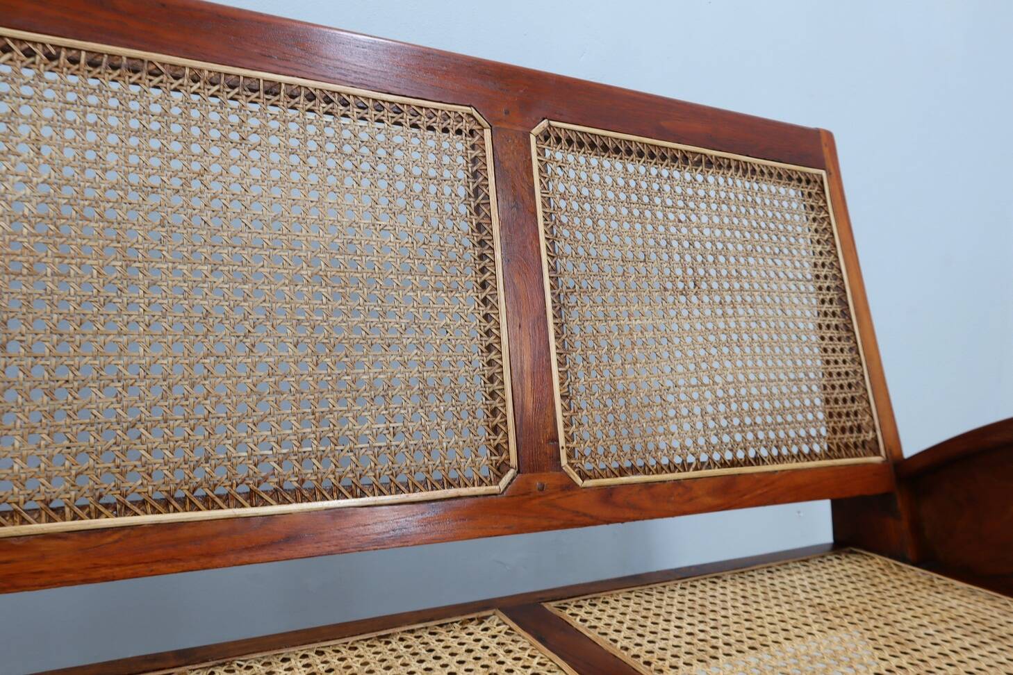 Mid century 3 seater sofa / bench teak wood and Vienna 1950s