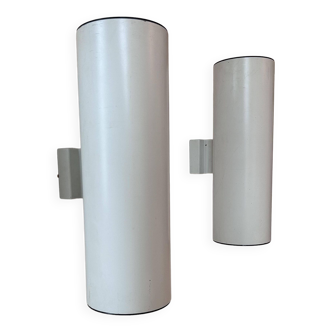 Pair of vintage cylindrical wall lights, matt white metal, germany erco 1976