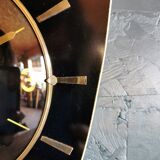 Vintage formica clock asymmetrical silent wall clock "Jaz black yellow"