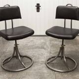 Pair of French Army telegraph operator's swivel chairs, new leather