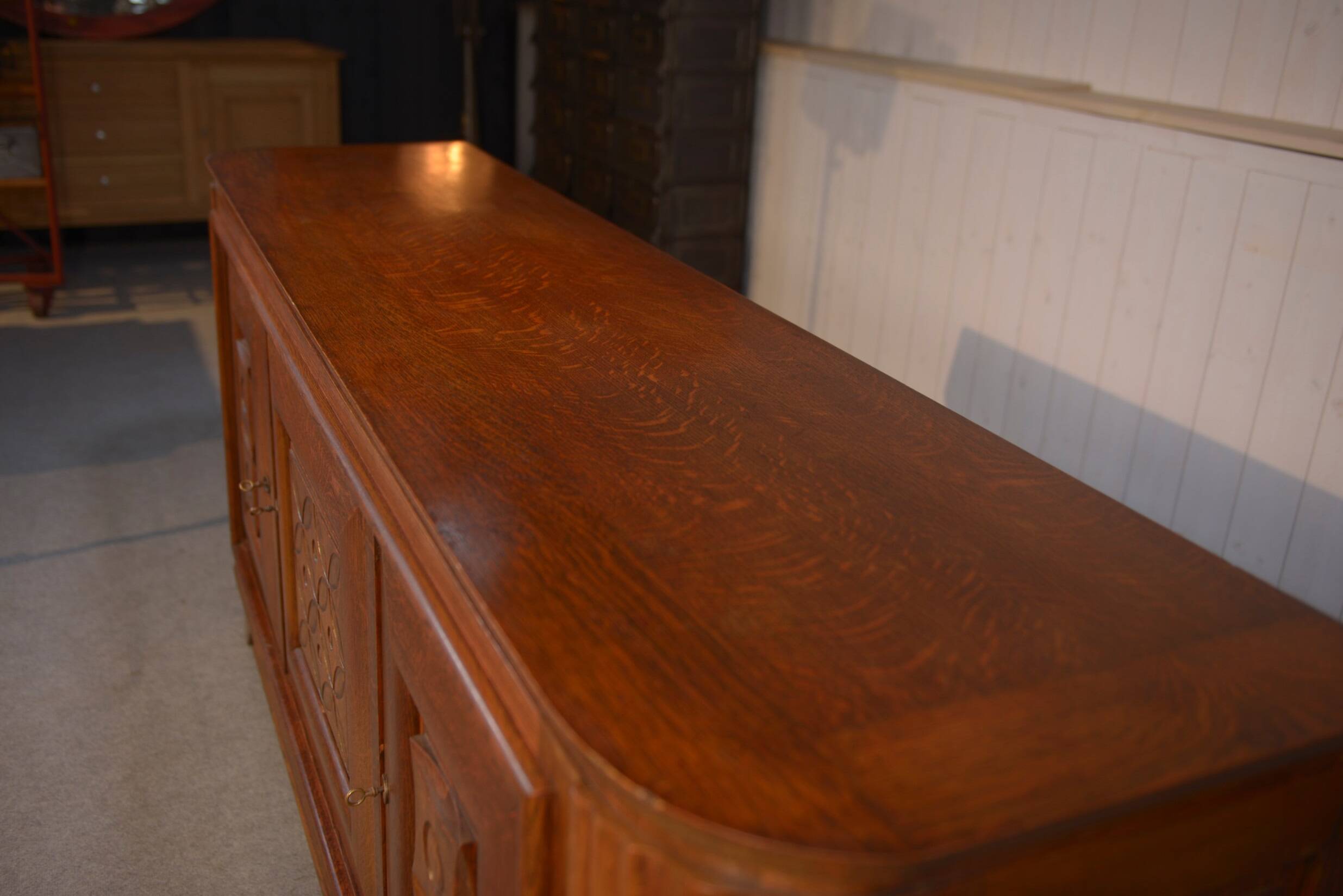 3-door sideboard in solid oak with curved legs, 1950s