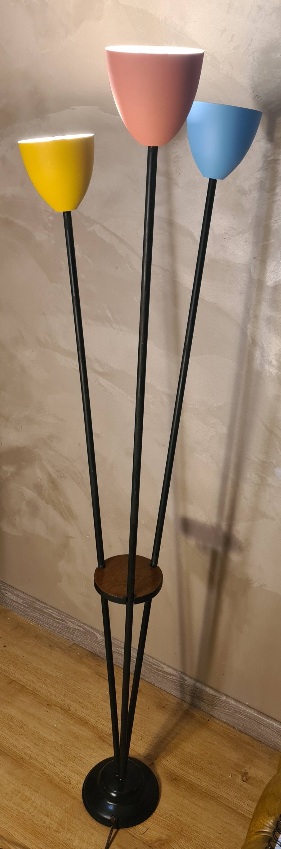Mid century floor lamp 1950 to 70 sheet metal lampshade steel tricolor paint lidokov boscovice