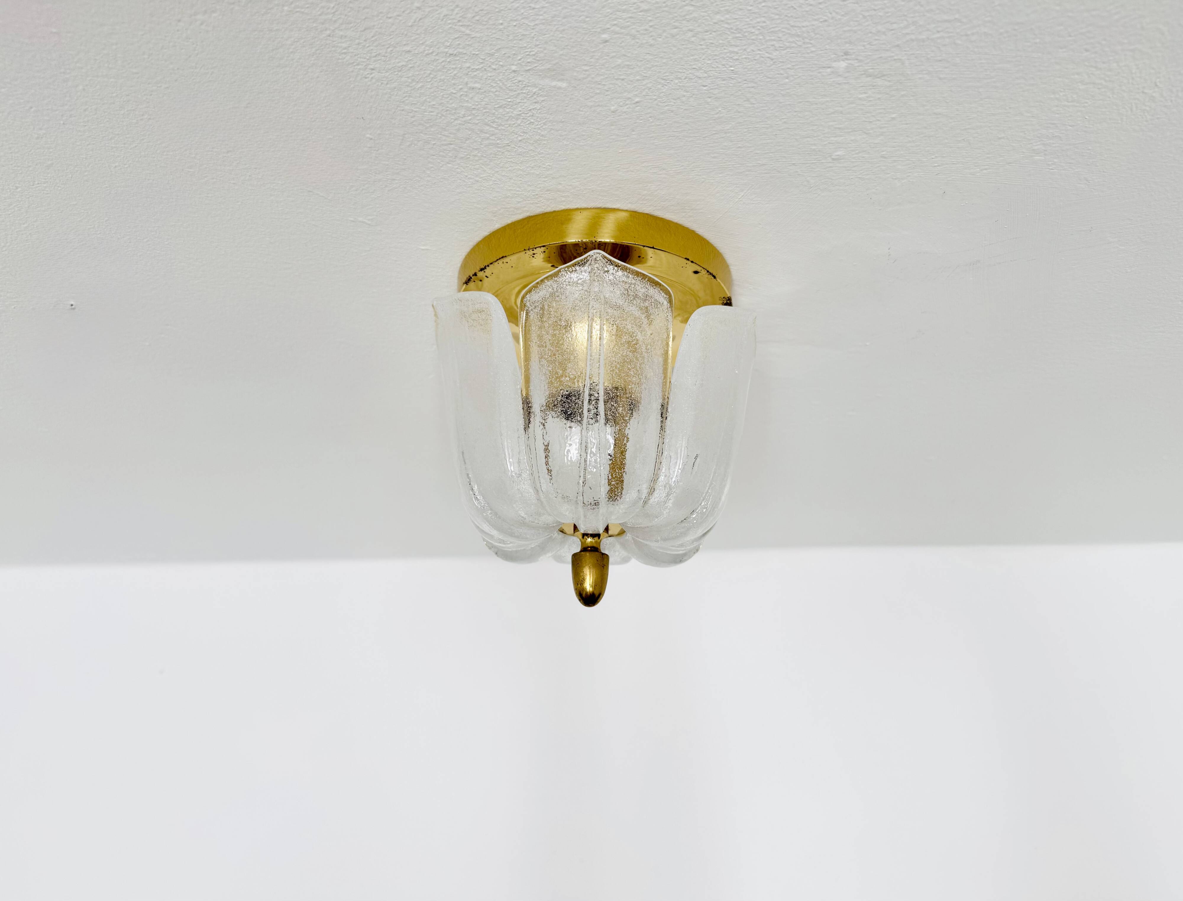 Brass and Glass Flush Light by Glashütte Limburg