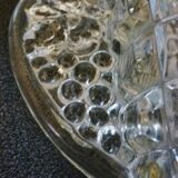 Thick, molded glass ear vase, art deco period and style, stylized leaves and grapes