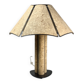 Large Cork and Black Metal Table Lamp, Germany, 1970s