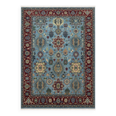Hand-Knotted Wool Area Rug, Modern Floral Design Blue Carpet for Living Room