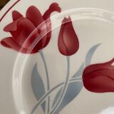 Old flat plates in red, green and blue gray.