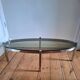 Vintage oval chrome and smoked glass coffee table, antique furniture