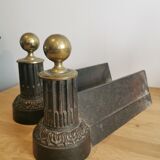 2 cast iron and brass chenets