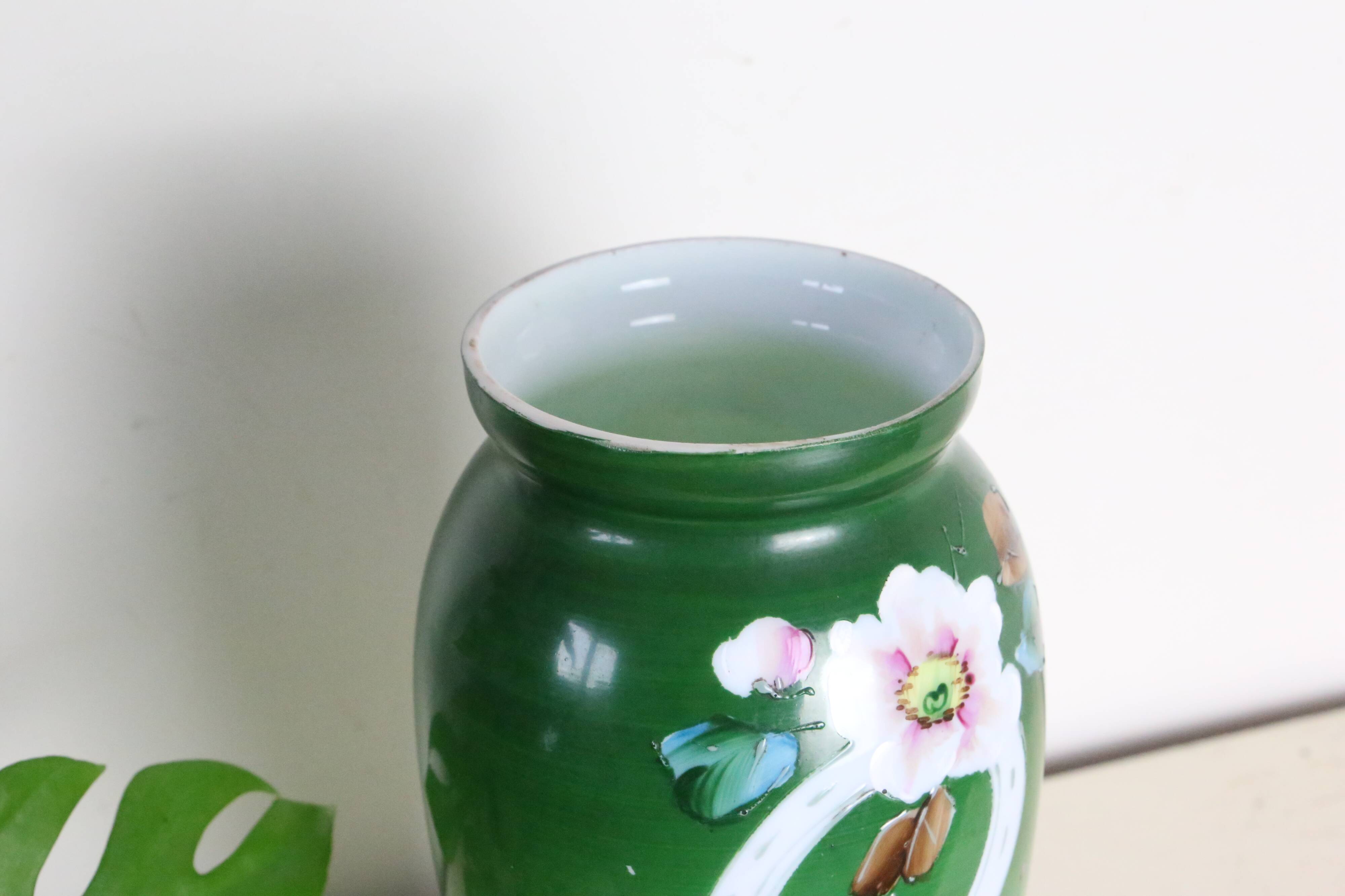 Opaline glass vase, hand painted, 1960