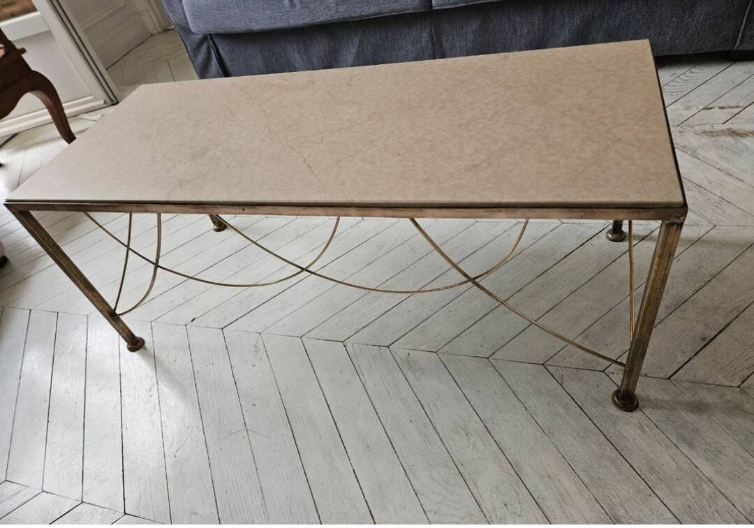 Marble and scalloped brass coffee table