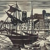 Lithograph print signed c. lediberder boat in port 68/250