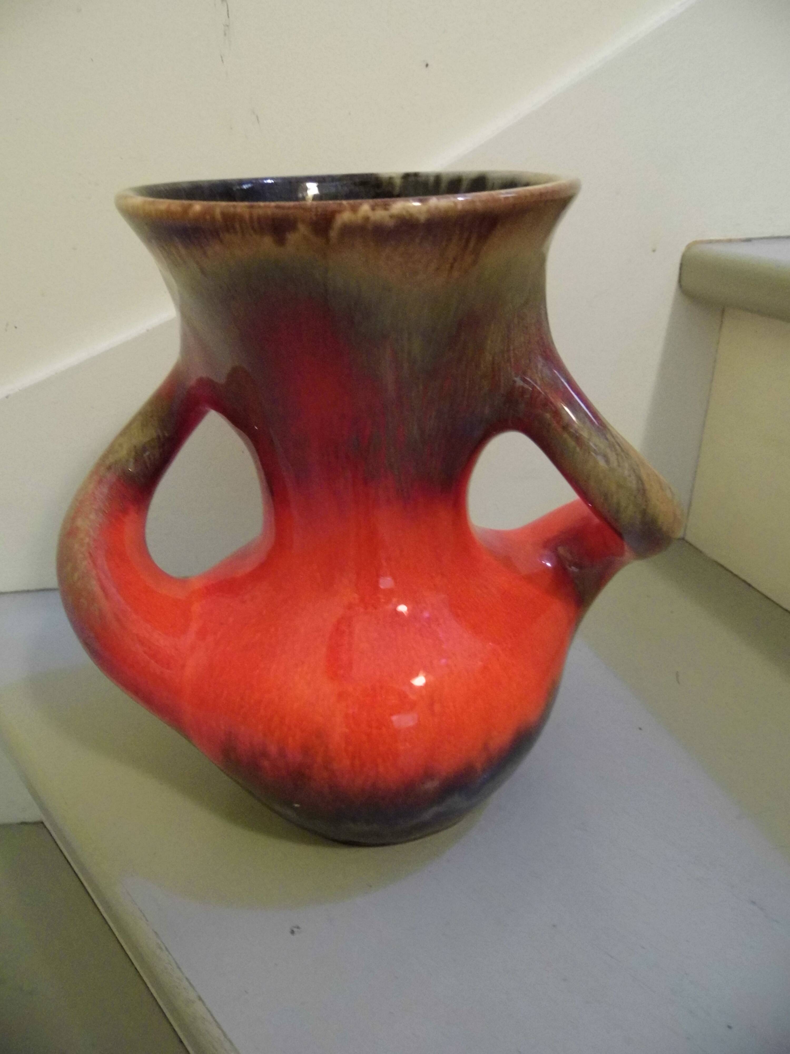 Red ceramic vase vallauris, vintage 50s/60s