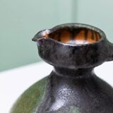 Vase en céramique fat lava vert-noir par Luise Duncker Studio, vintage des années 1970, milieu du siècle.