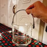 Vintage Crystal Ice Bucket with Metal Handle from the 70s