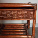 Rattan drawer table, bamboo and braided wicker