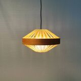 Teak veneer and hemp cord hanging lamp. Estimated 1950-60s