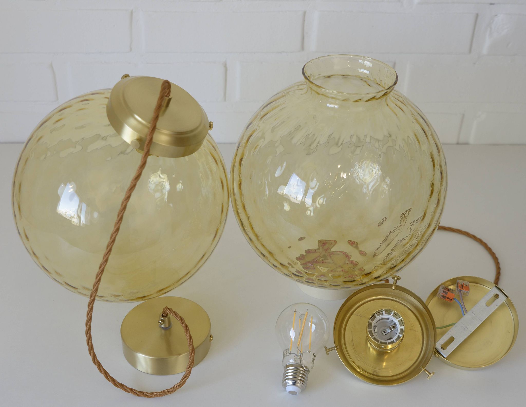1 of 2 handblown amber glass pendant lamp redesign vintage Italian lighting