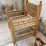 Moroccan wooden and rope armchair
