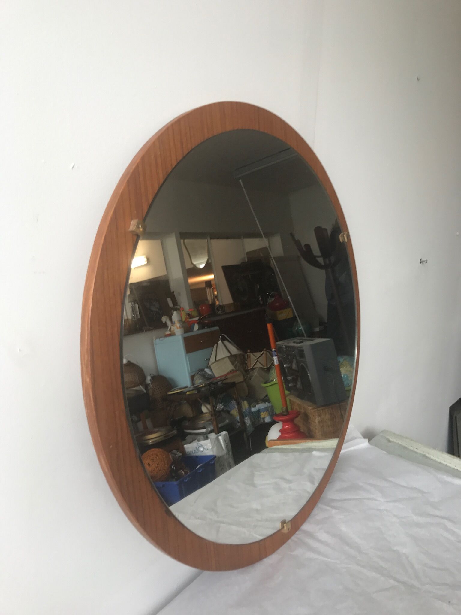 Mirror round vintage teak 66 x 66 cm