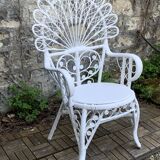 Emmanuelle Peacock white rattan armchair 1970