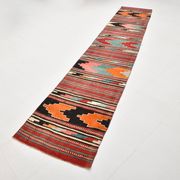 2x13 Green & Red Stair Kilim Runner Rug, 72x387Cm