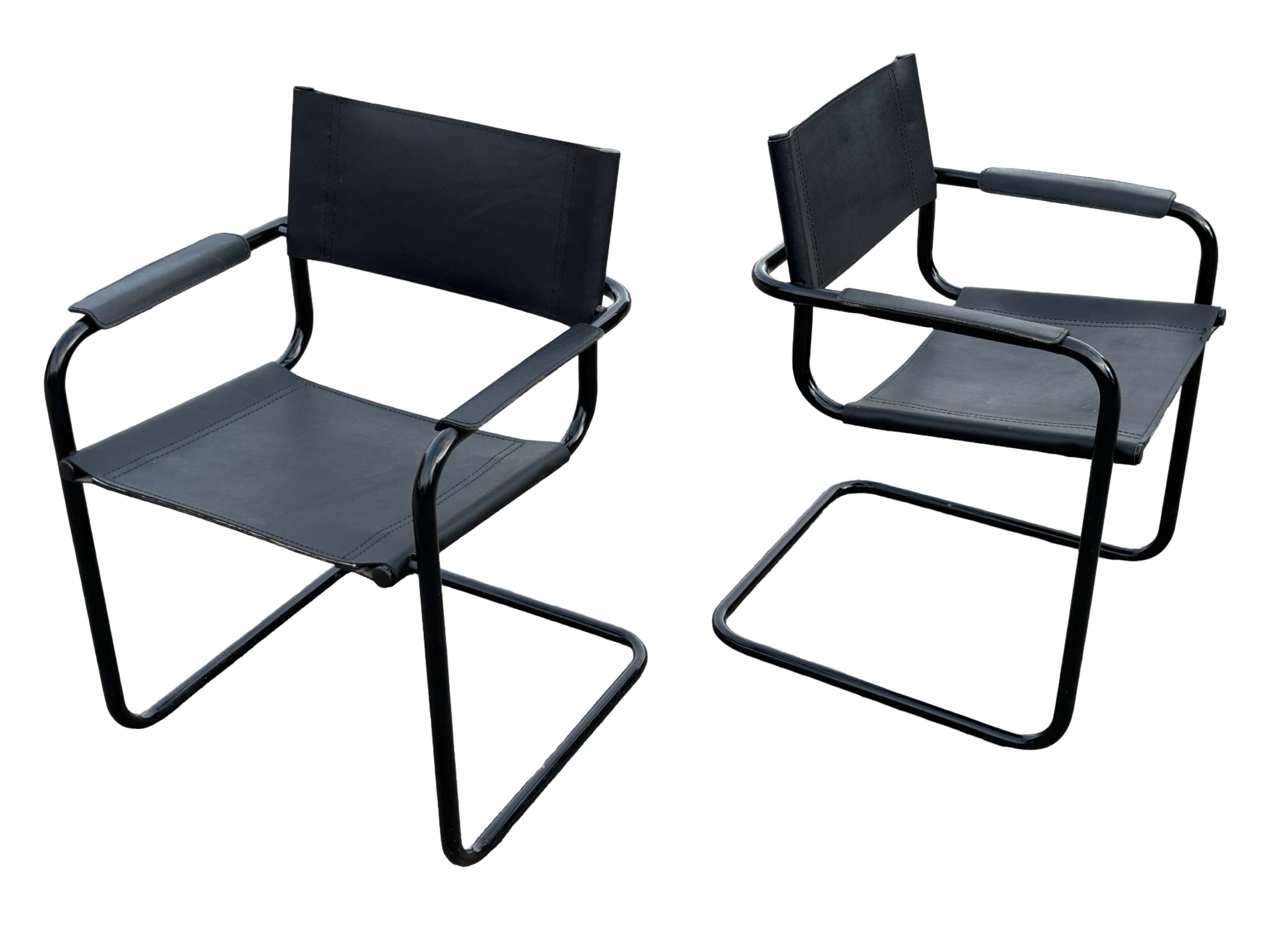 Set of 4 Bauhaus cantilever chairs in black imitation leather design
