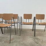 Brutalist Aranjou style table in elm and 6 Stella chairs.