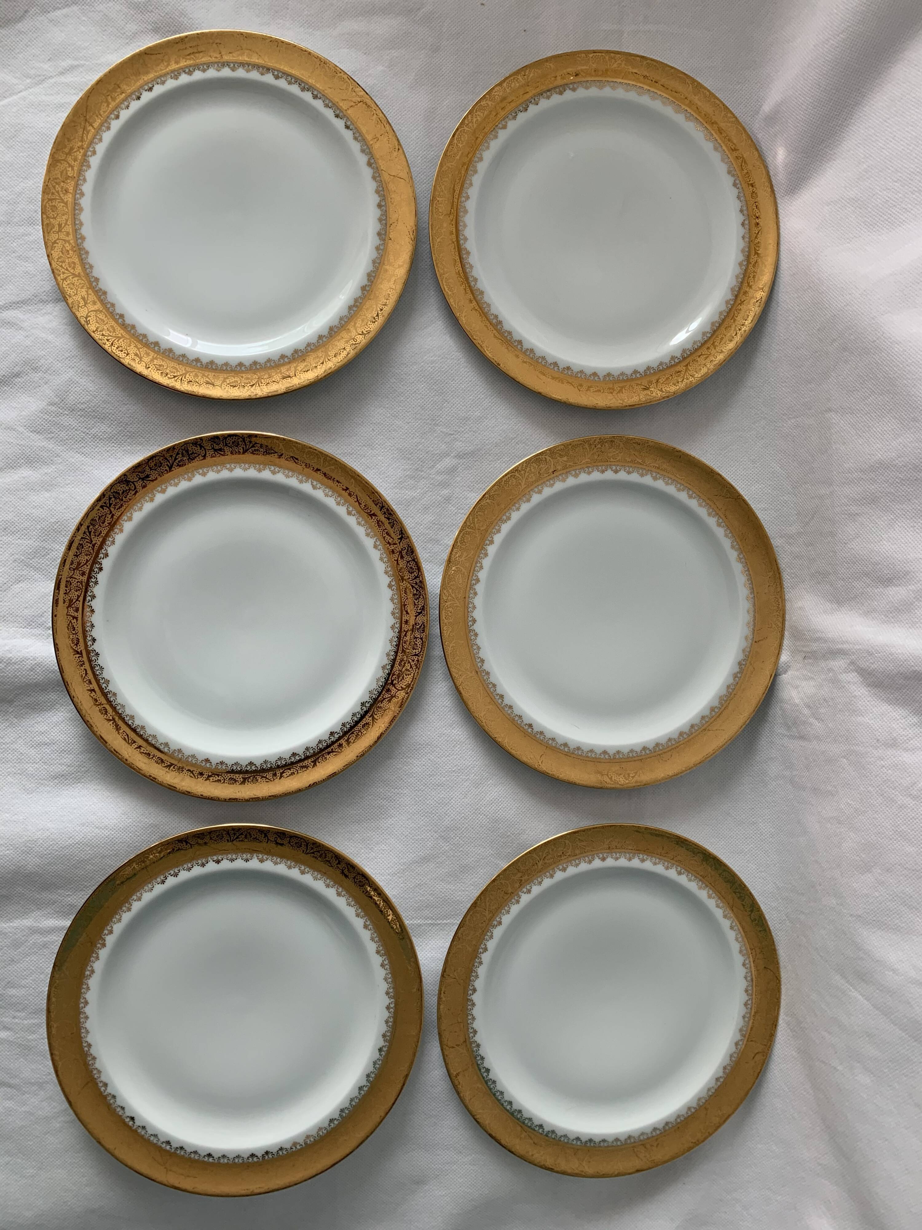 Cake service 6 dessert plates and 2 dishes Georges Boyer porcelain Limoges 1950