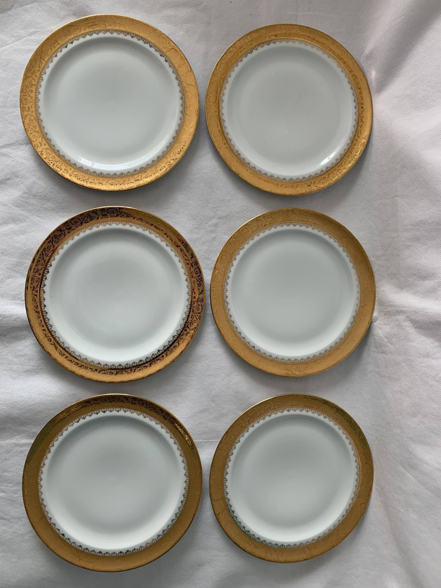 Cake service 6 dessert plates and 2 dishes Georges Boyer porcelain Limoges 1950