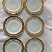 Cake service 6 dessert plates and 2 dishes Georges Boyer porcelain Limoges 1950