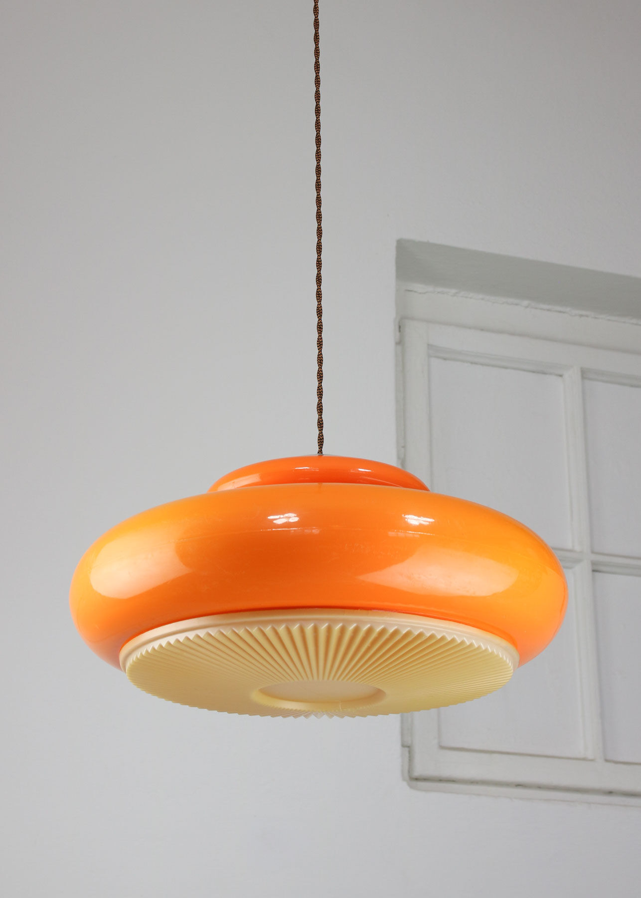 Mid-century acrylic italian orange pendant lamp