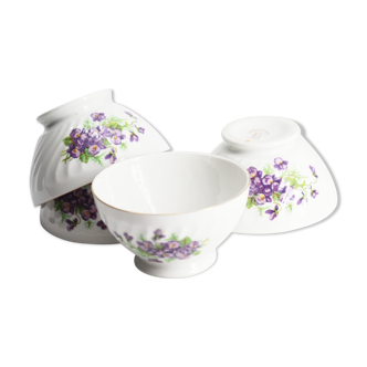 Set of 4 porcelain bowls with violets