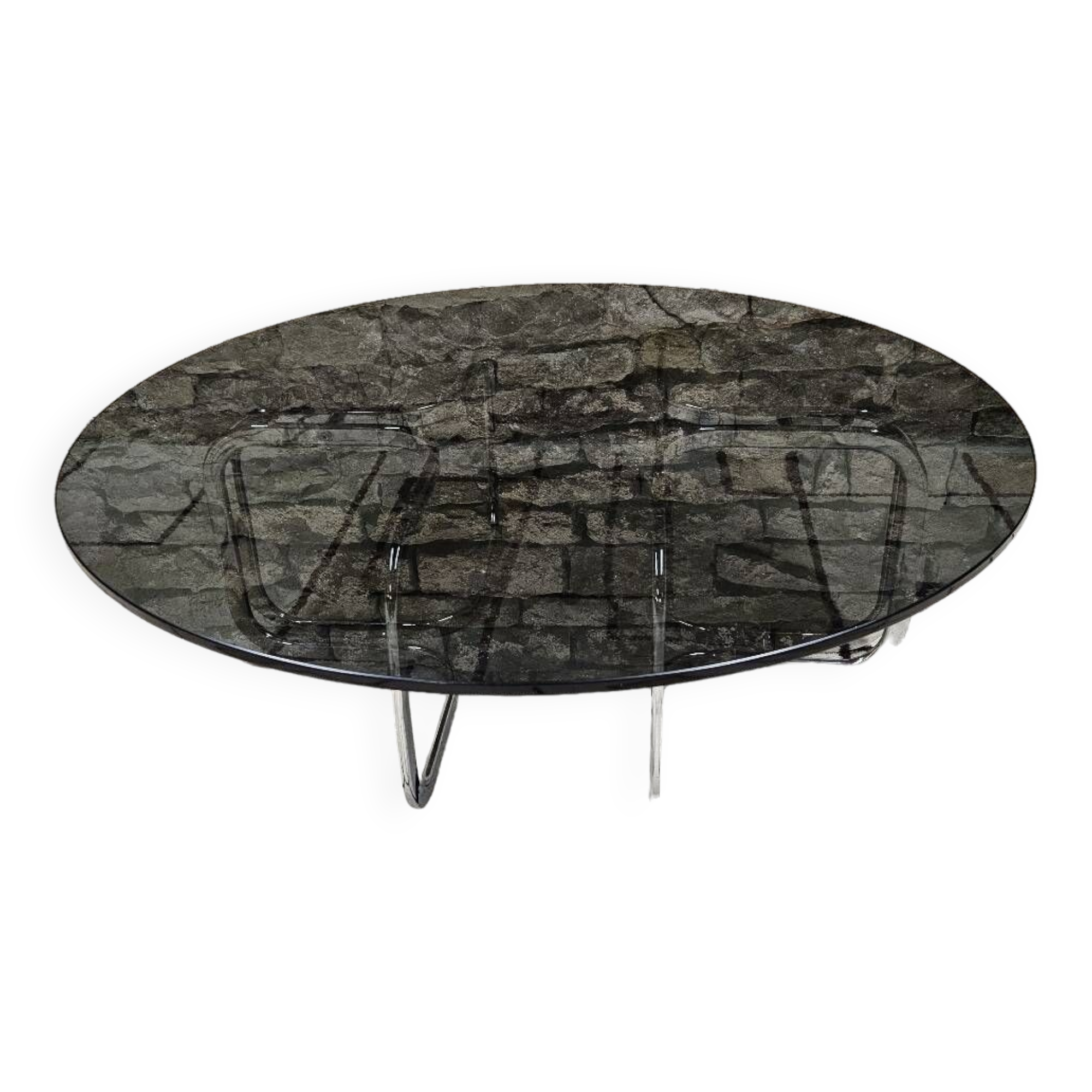 Round chrome coffee table with smoked glass