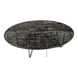 Round chrome coffee table with smoked glass