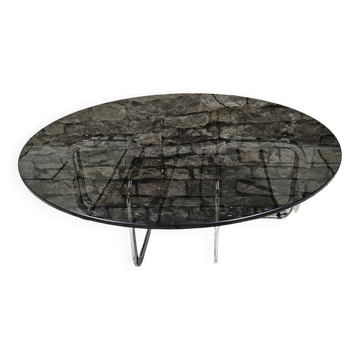 Table basse ronde chromé verre fumé
