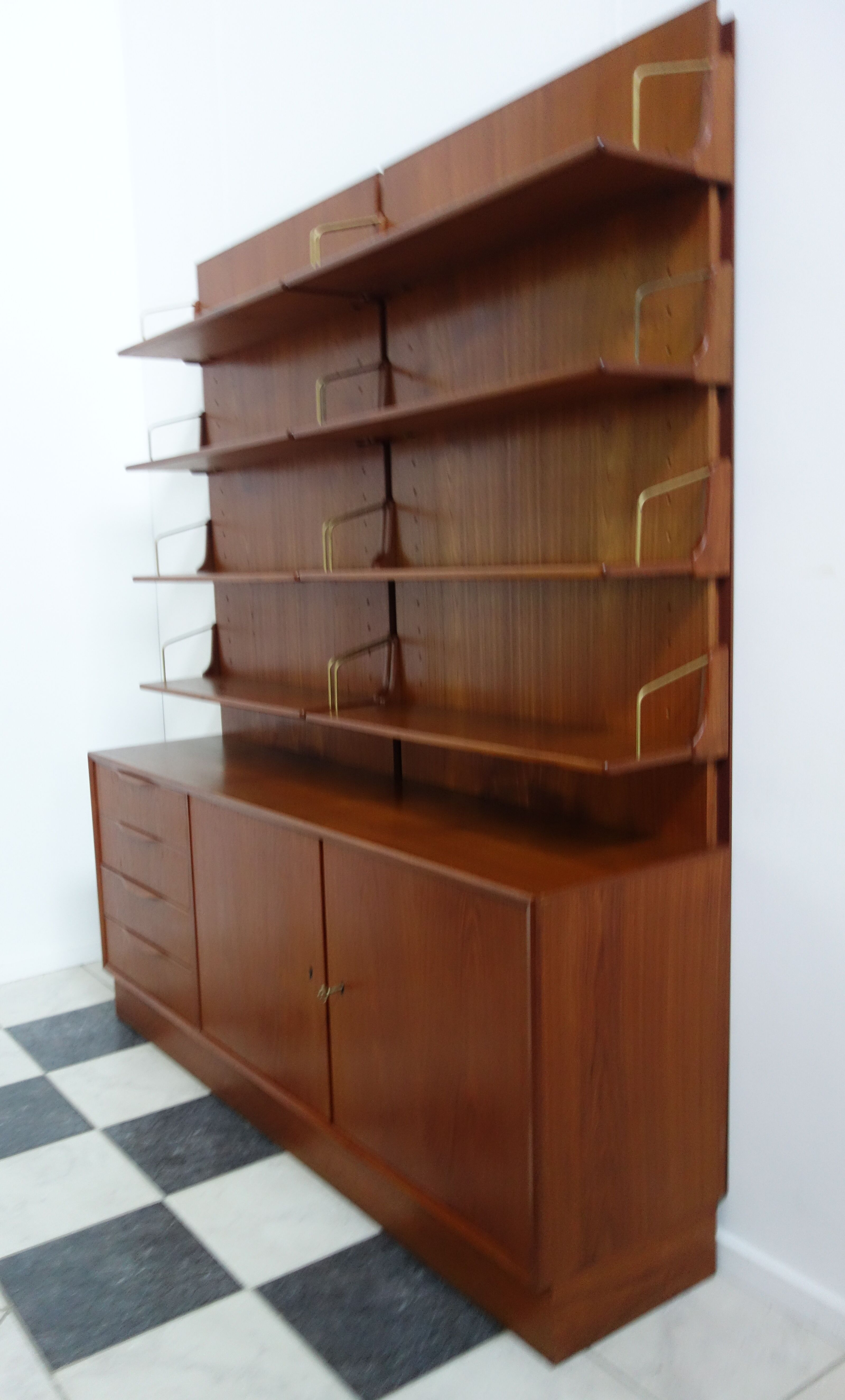 Teak 1960s sideboard with bookcase upright back panel, Danish 60s