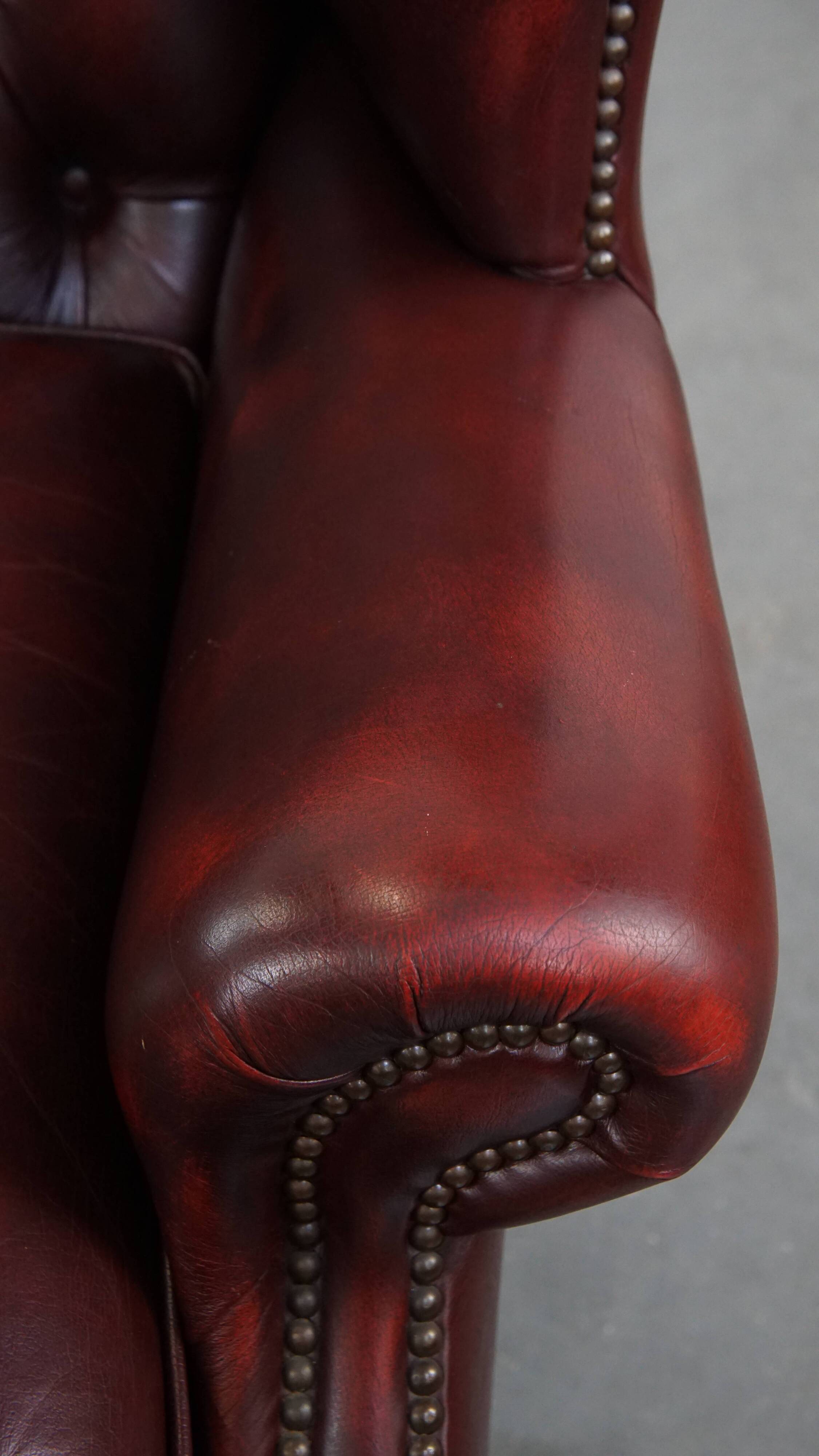 Red Cowhide Leather English Chesterfield Wingback Chair