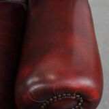 Red Cowhide Leather English Chesterfield Wingback Chair