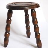 Turned wood tripod stool