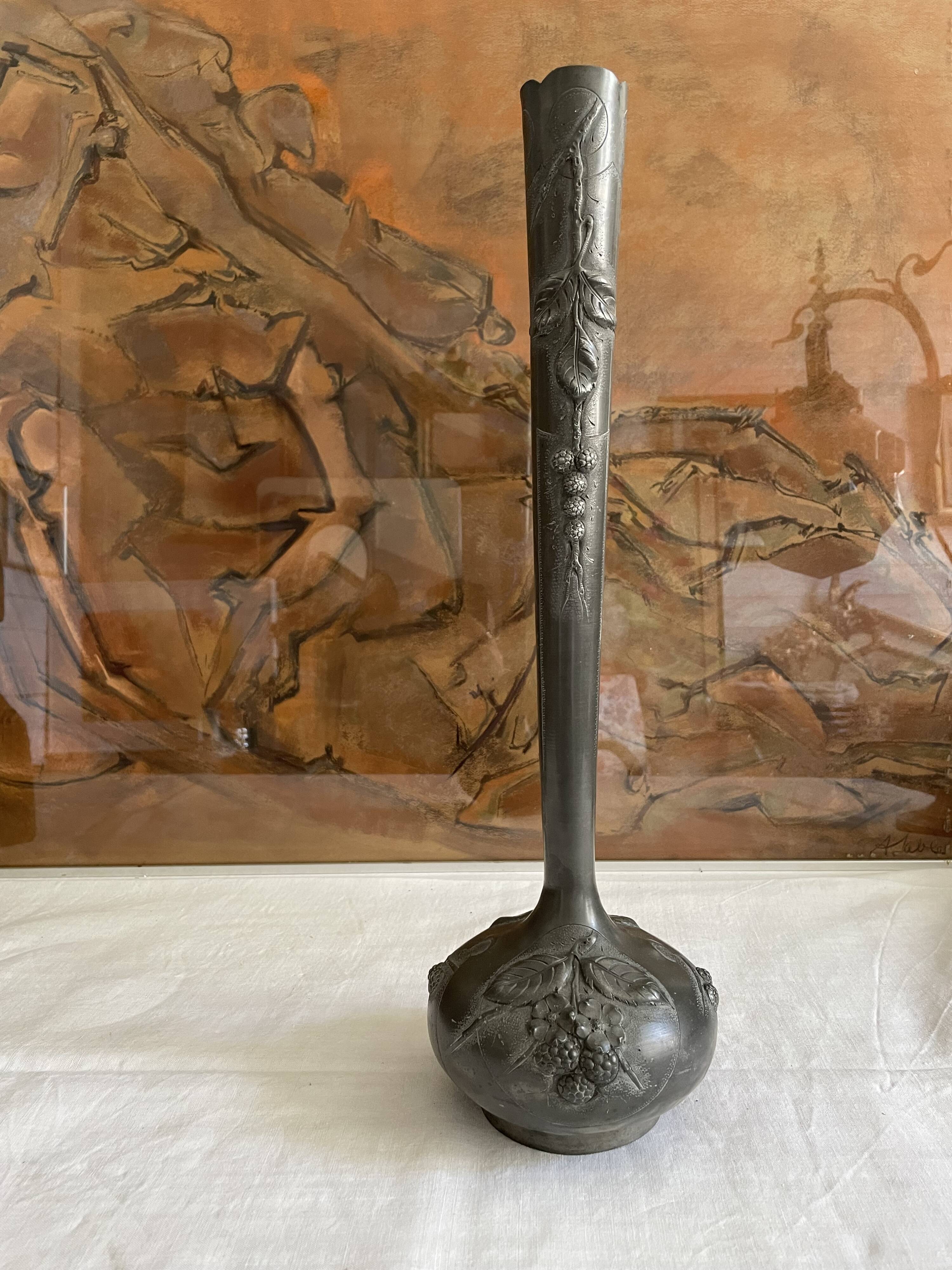 1900 art nouveau pewter vase