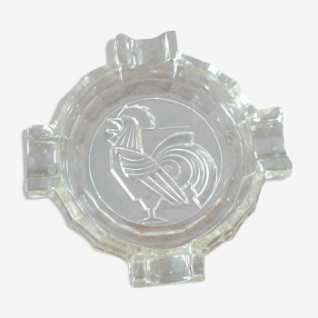 Glass ashtray, decors rooster, art deco