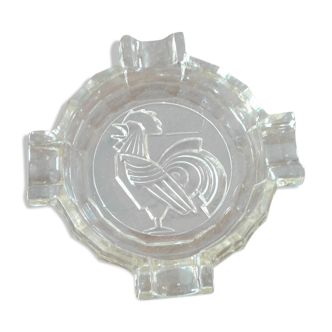 Glass ashtray, decors rooster, art deco