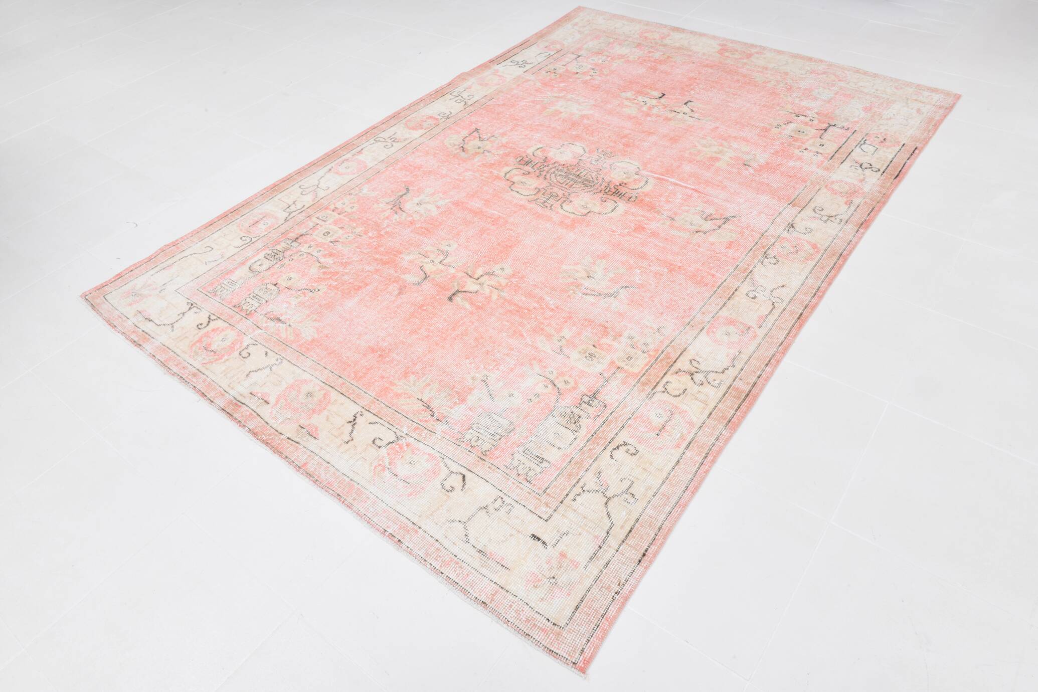 6x9 Turkish Soft Pink Bordered Vintage Rug, 191x282Cm