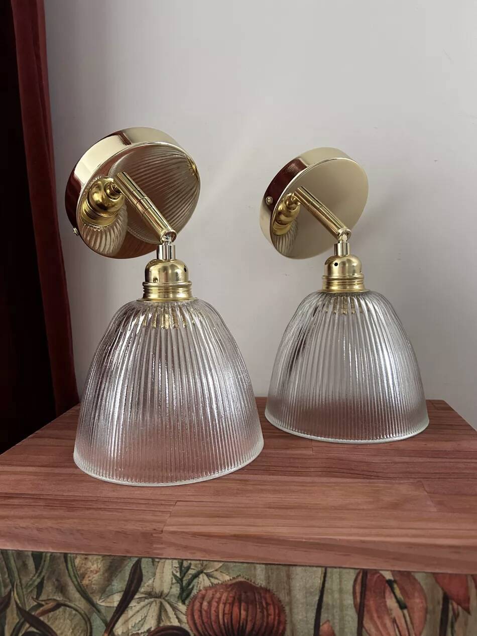 Pair of ribbed glass wall sconces